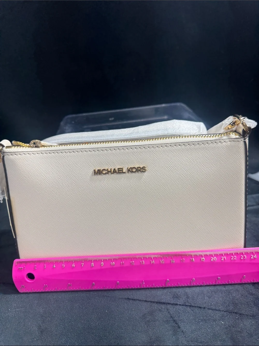 Michael Kors Cream Leather Crossbody Bag with Gold-Tone Hardware